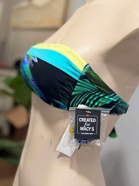 Tropical Bandeau Bikini Top - Green/Black